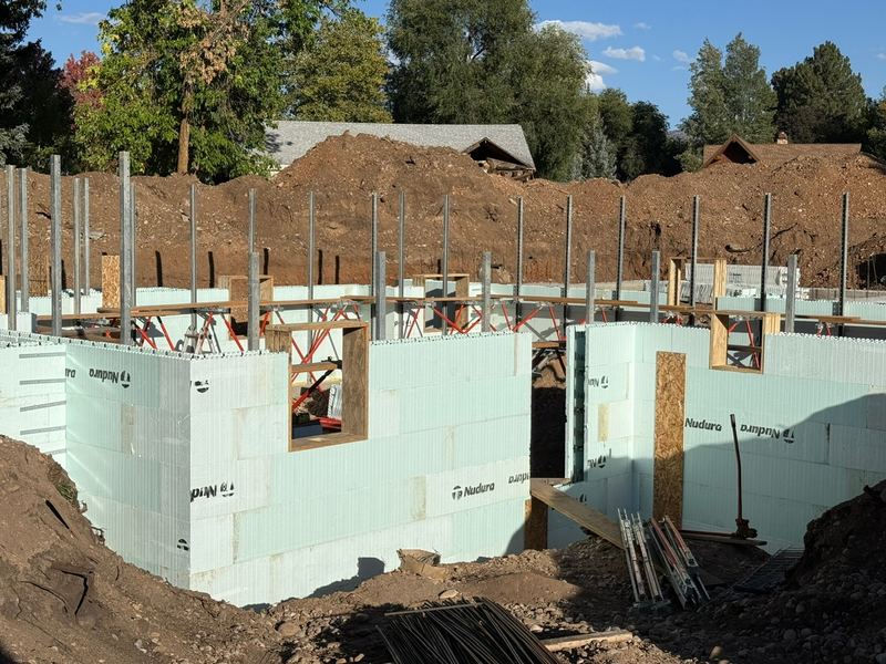ICF basement walls with rebar, ready for concrete