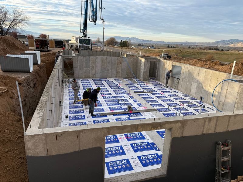 Placing foam insulation board inside the foundation walls